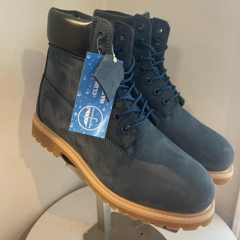 Waterproof Men's 6 Inch Tall Blue Nubuck Leather Boots NEW - Picture 6 of 10